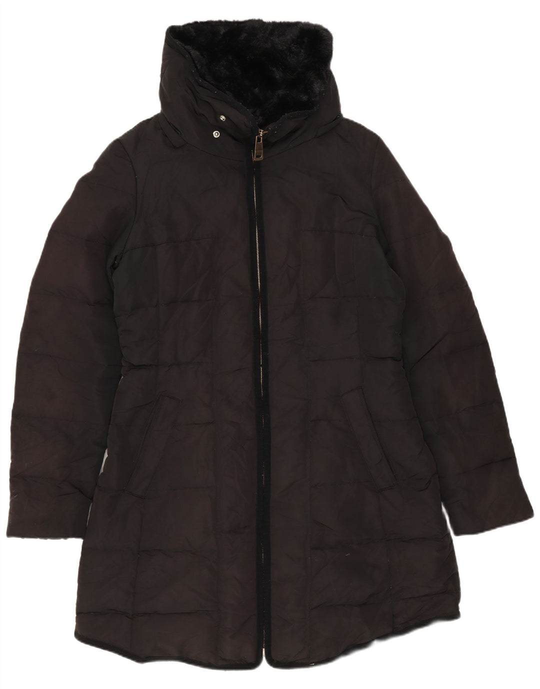 Zara Mujer Abrigo Acolchado UK 44 Mediano Negro