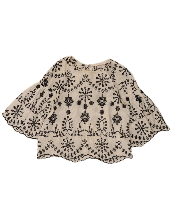 Zara Mujer Trafaluc Crop Blusa De Manga 3/4 Top Reino Unido 10 Pequeño Blanco Floral