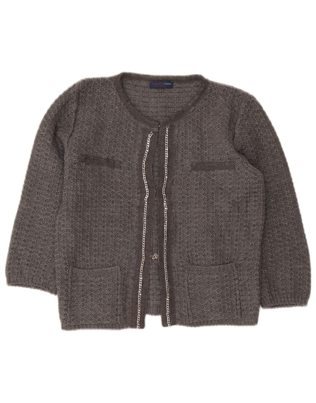 Trussardi Jeans Cárdigan corto de manga 3/4 para mujer, talla 40, color gris medio