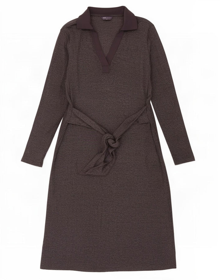 Marks & Spencer Vestido largo de manga larga para mujer UK 46 Poliéster gris grande