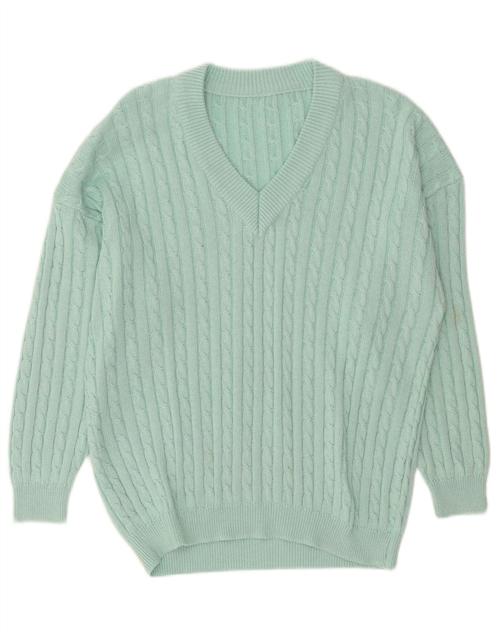Vintage hombres V-cuello jumper suéter grande turquesa