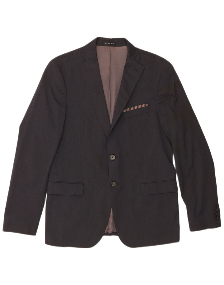 Zara Chaqueta tipo blazer de 2 botones para hombre EU 52 Grande Azul marino a rayas