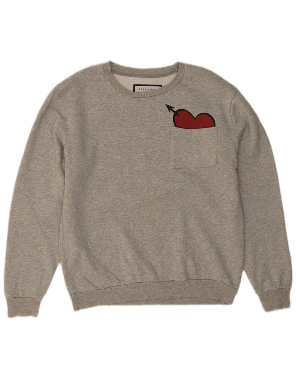 Zara Hombre Sudadera Jumper Large Gris Moteado Corazón