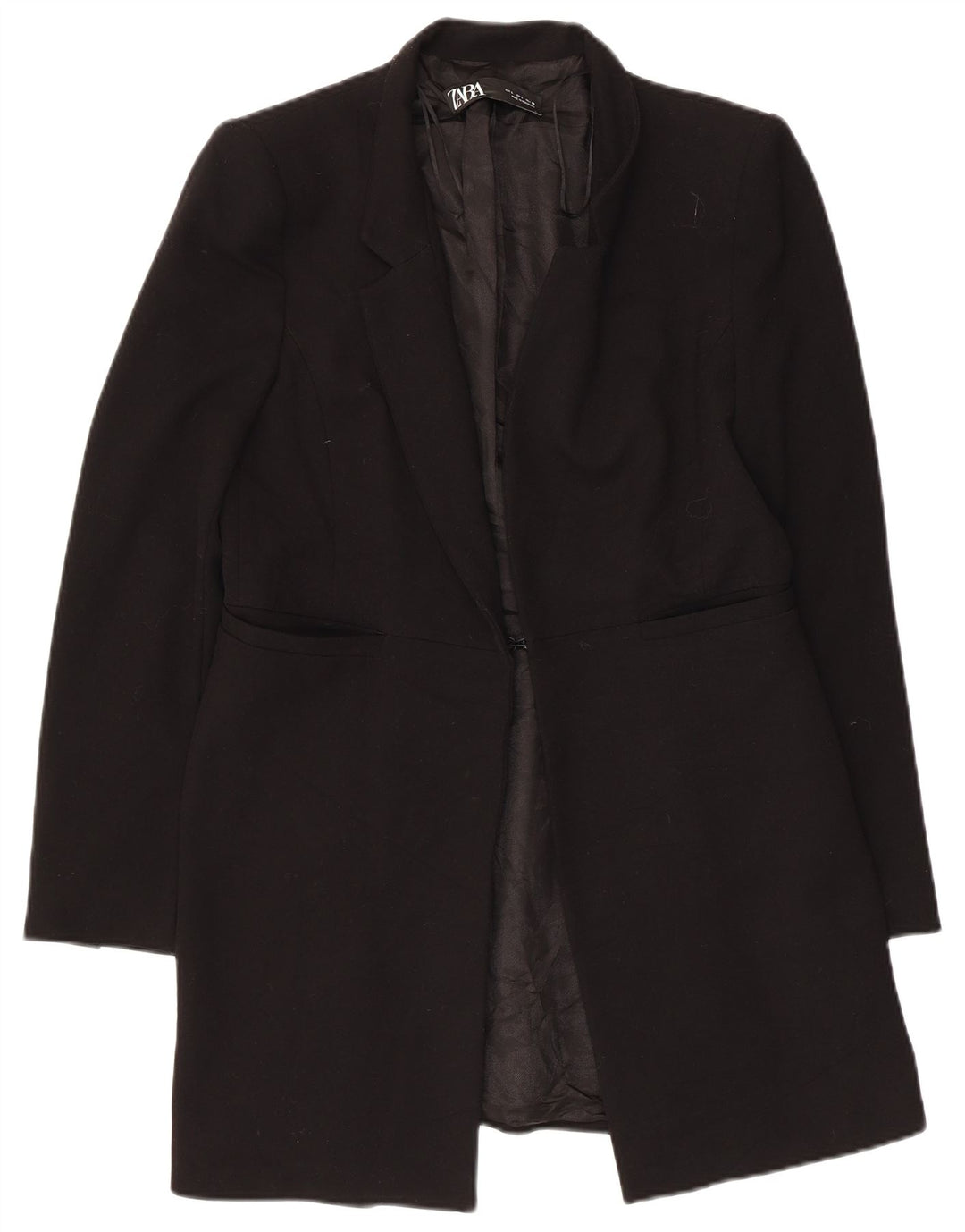 Zara Chaqueta tipo blazer abierta larga para mujer, talla 40, talla grande, acetato negro