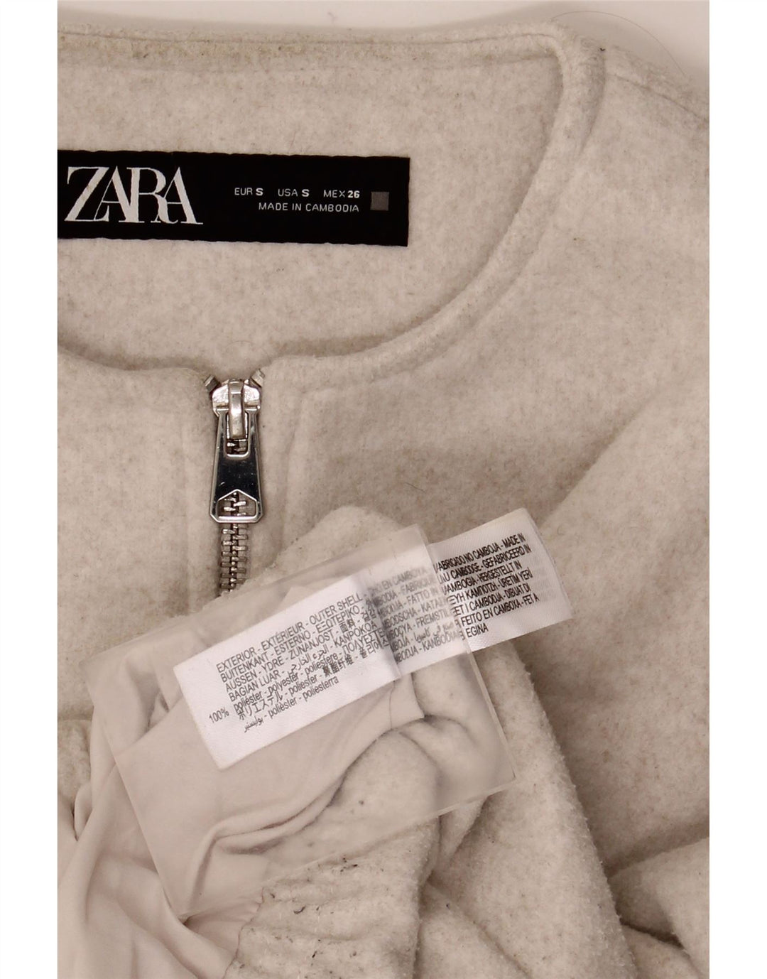 Zara Mujer Crop Chaqueta Bomber Extragrande UK 10 Small Beige Poliéster