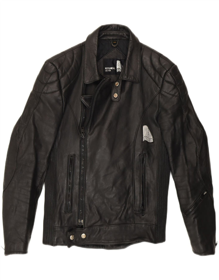 KRAWEHL Chaqueta de cuero para motociclista para hombre EU 46 Small Cuero negro