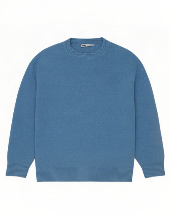 Zara Suéter De Cuello Redondo De Gran Tamaño para Mujer UK 10 Small Acrílico Azul