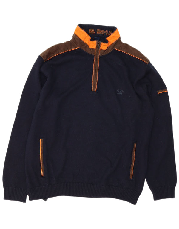Paul & Shark Suéter tipo jersey con cuello y cremallera para hombre, talla 2XL, azul marino