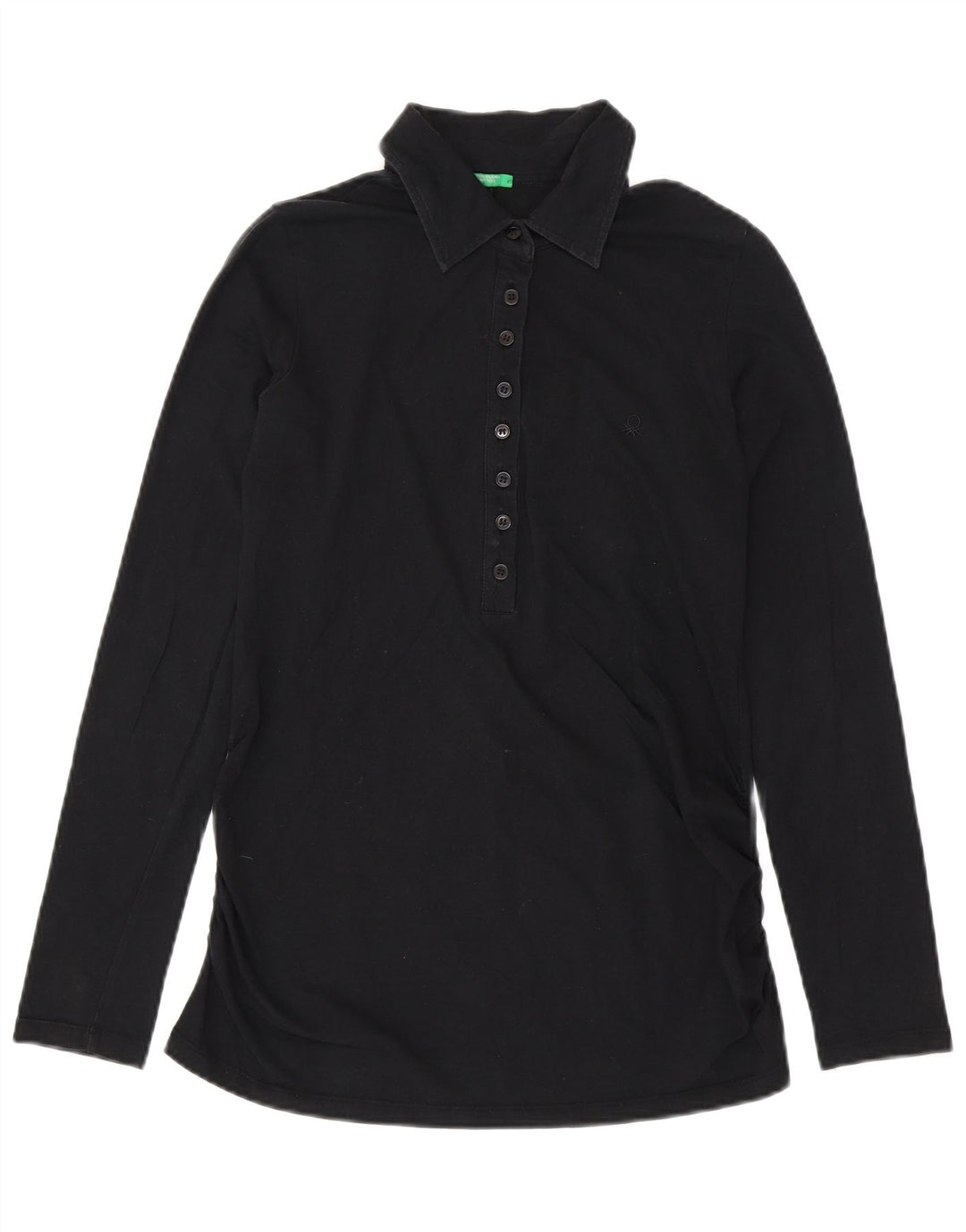 BENETTON Polo de manga larga para mujer UK 40 Small Negro