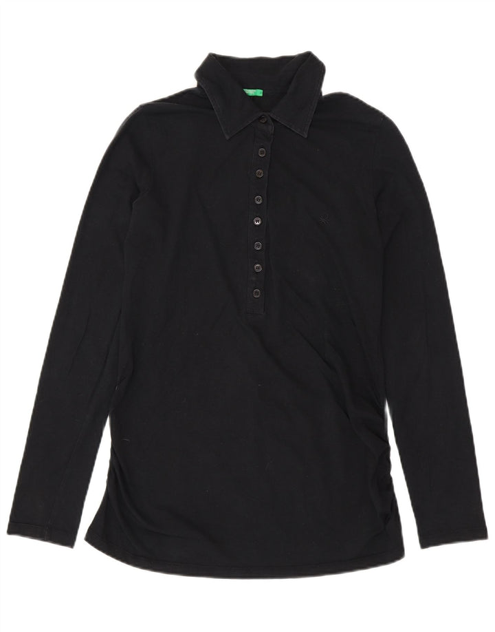 BENETTON Polo de manga larga para mujer UK 40 Small Negro