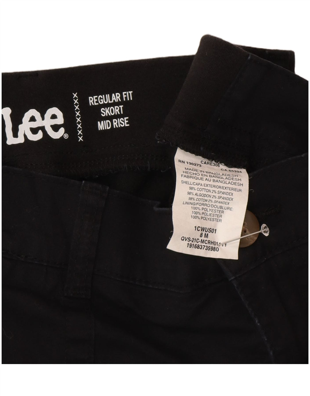 Lee - Falda pantalón para mujer, ajuste regular, talla 8, algodón negro mediano