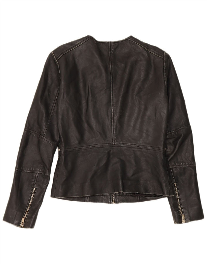 Mango Mujer Crop Chaqueta De Cuero UK 10 Small Negro