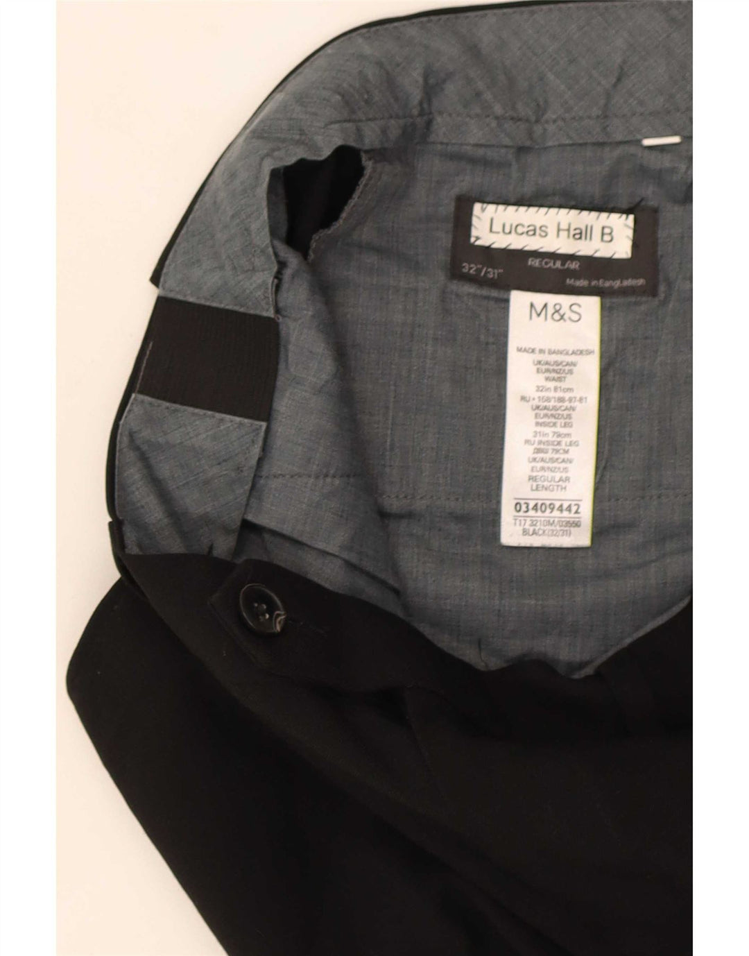 Marks & Spencer Pantalón de traje de corte regular para hombre W32 L31 Poliéster negro