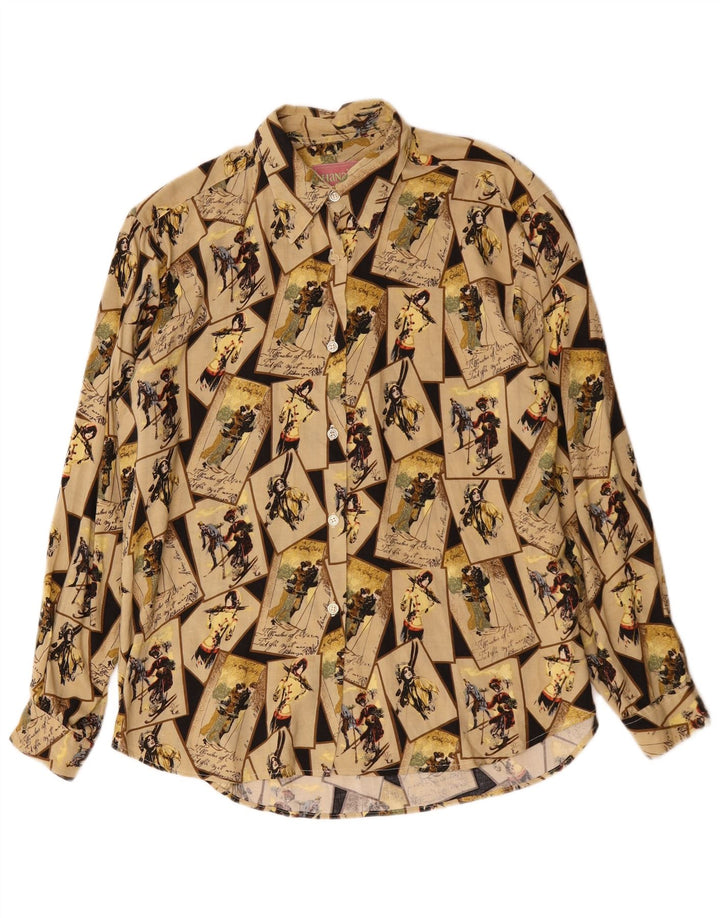 HANAITI Blusa camisera gráfica para mujer UK 40 Viscosa patchwork beige medio