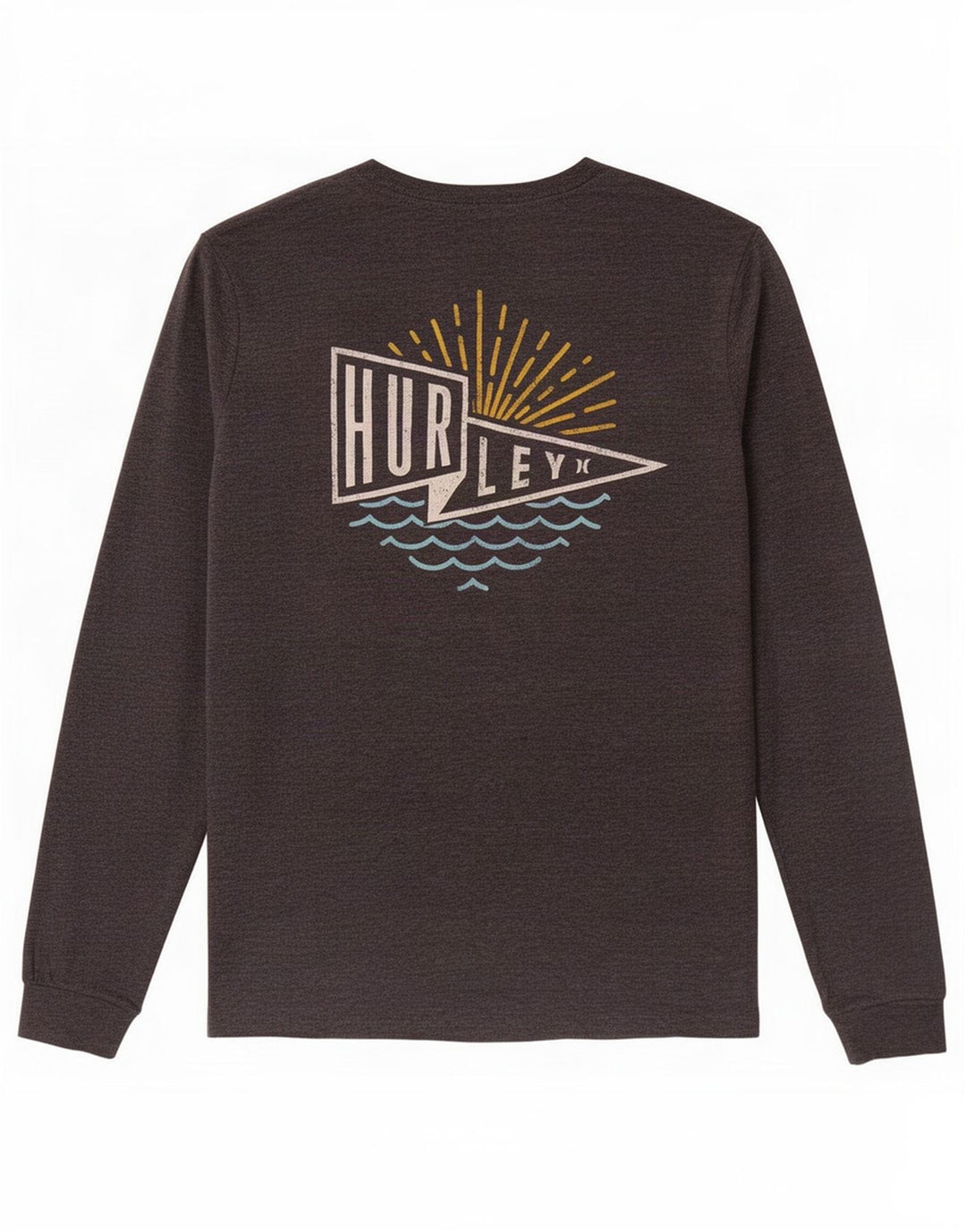 Hurley Hombre Gráfico Top Manga Larga Pequeño Algodón Gris