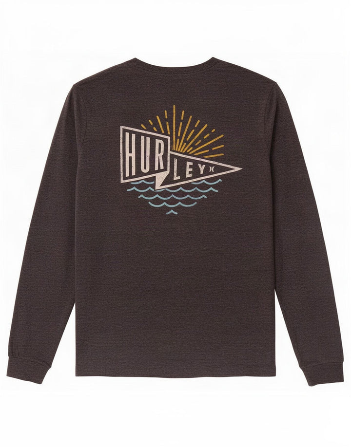 Hurley Hombre Gráfico Top Manga Larga Pequeño Algodón Gris