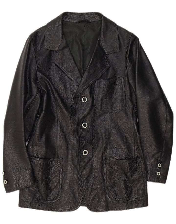 Vintage hombres 3 botones cuero Blazer chaqueta Reino Unido 36 pequeño cuero negro
