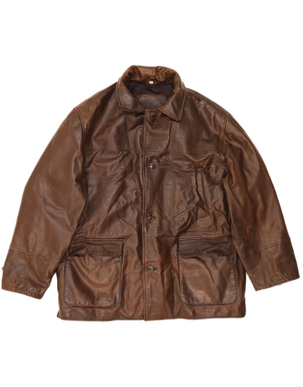 Chaqueta de cuero vintage para hombre IT 54 2XL cuero marrón