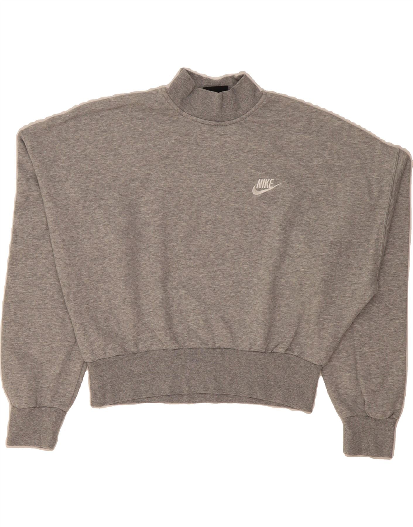 NIKE Womens Oversized Crop Sweatshirt Jumper UK 14 Medium Grey Cotton Vintage Nike and Second-Hand Nike from Messina Hembry 