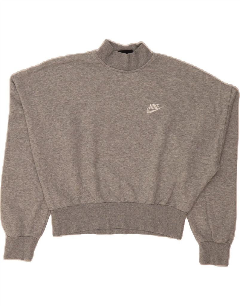 NIKE Womens Oversized Crop Sweatshirt Jumper UK 14 Medium Grey Cotton Vintage Nike and Second-Hand Nike from Messina Hembry 