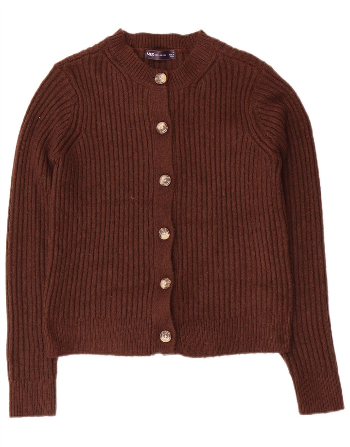Marks & Spencer Suéter tipo cárdigan corto para mujer UK 10 Small Marrón Poliéster