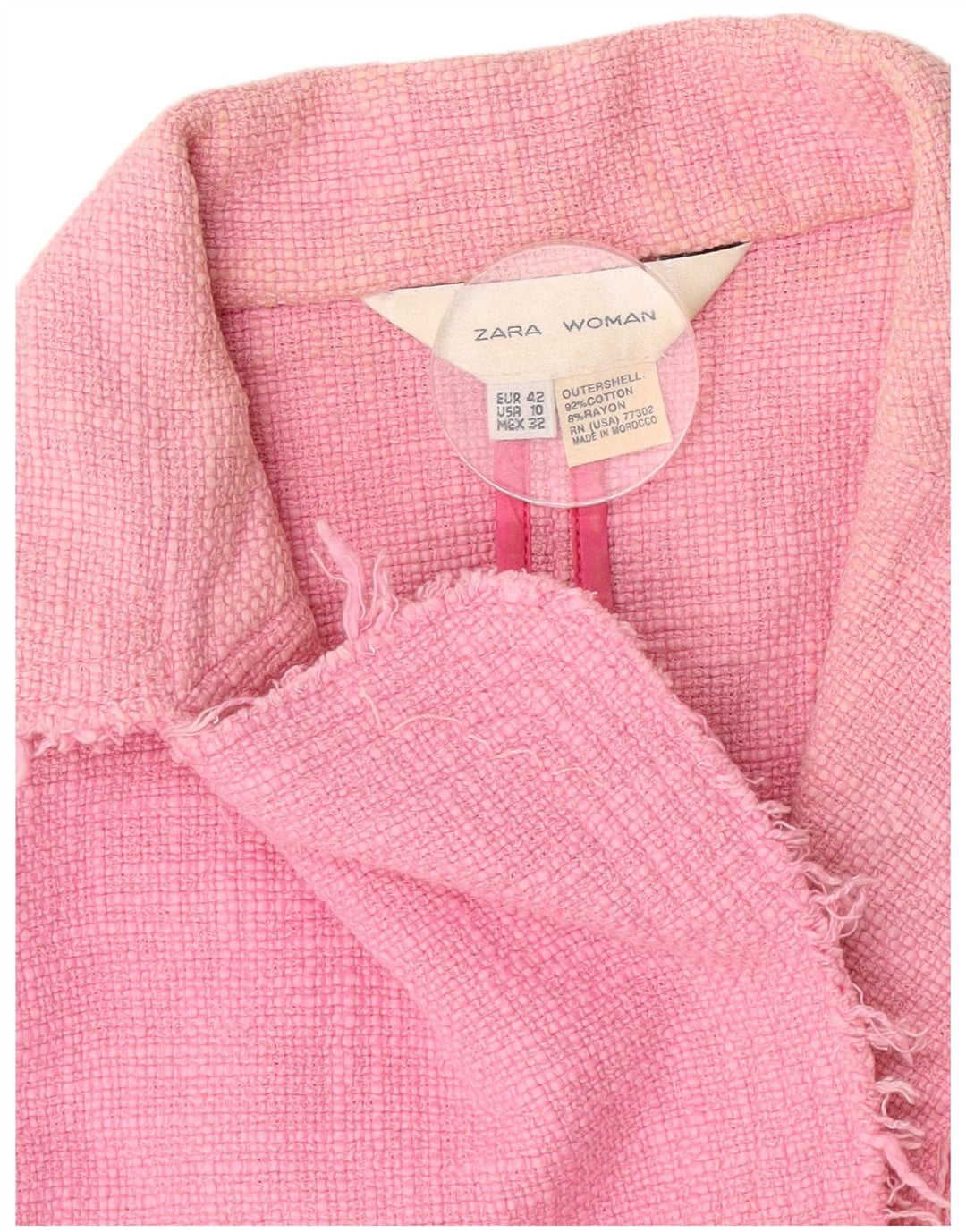 Zara Chaqueta tipo blazer corta con 1 botón para mujer EU 42 Grande Algodón rosa