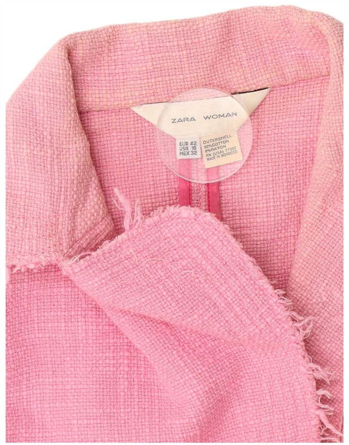 Zara Chaqueta tipo blazer corta con 1 botón para mujer EU 42 Grande Algodón rosa