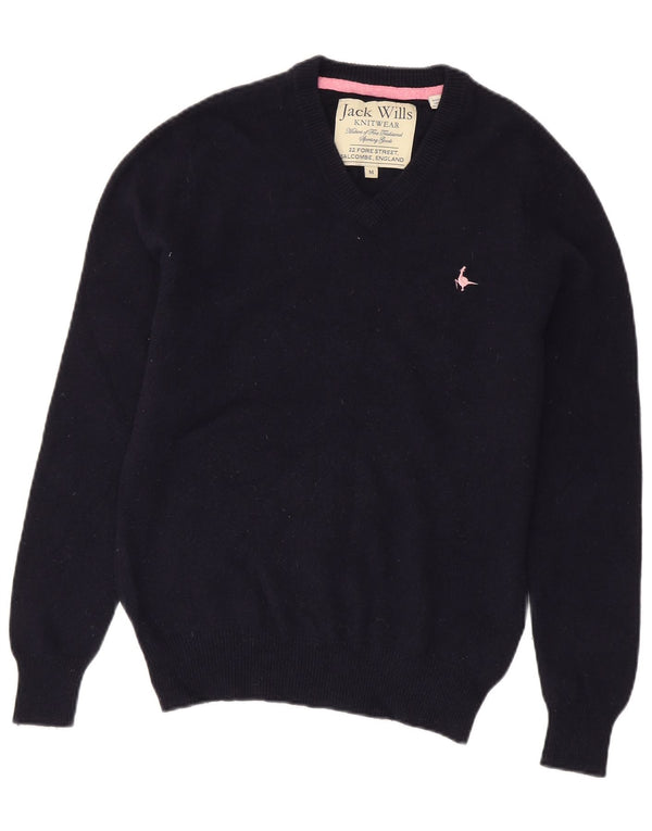 Jack Wills Jersey con cuello en V para mujer UK 40 Lana merina azul marino mediano