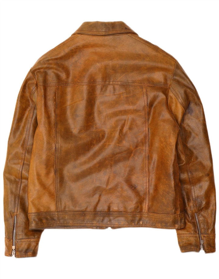 Vintage chaqueta de cuero para hombre Reino Unido 38 cuero marrón medio