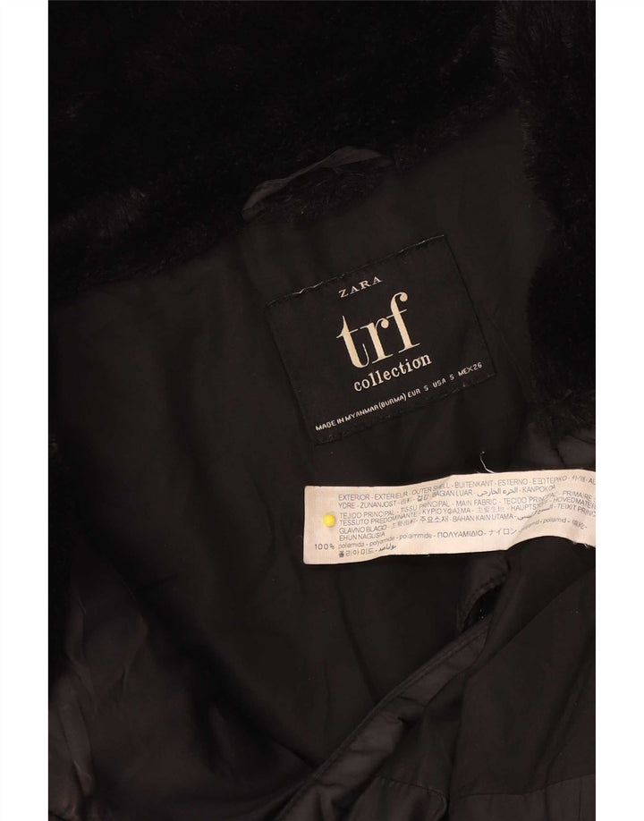 Zara Mujer Chaqueta Acolchada UK 10 Small Poliamida Negra