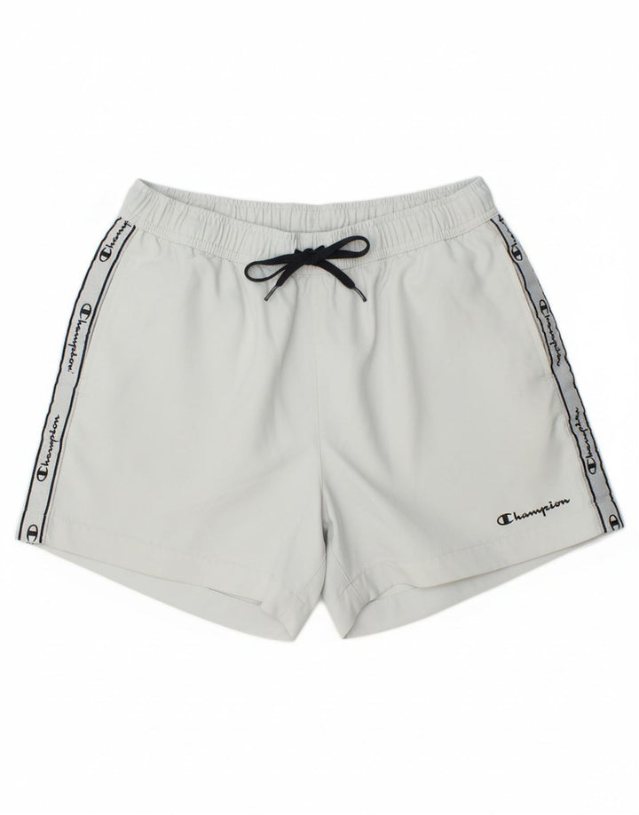CHAMPION Mens Graphic Sport Shorts Large  White Colourblock Polyester