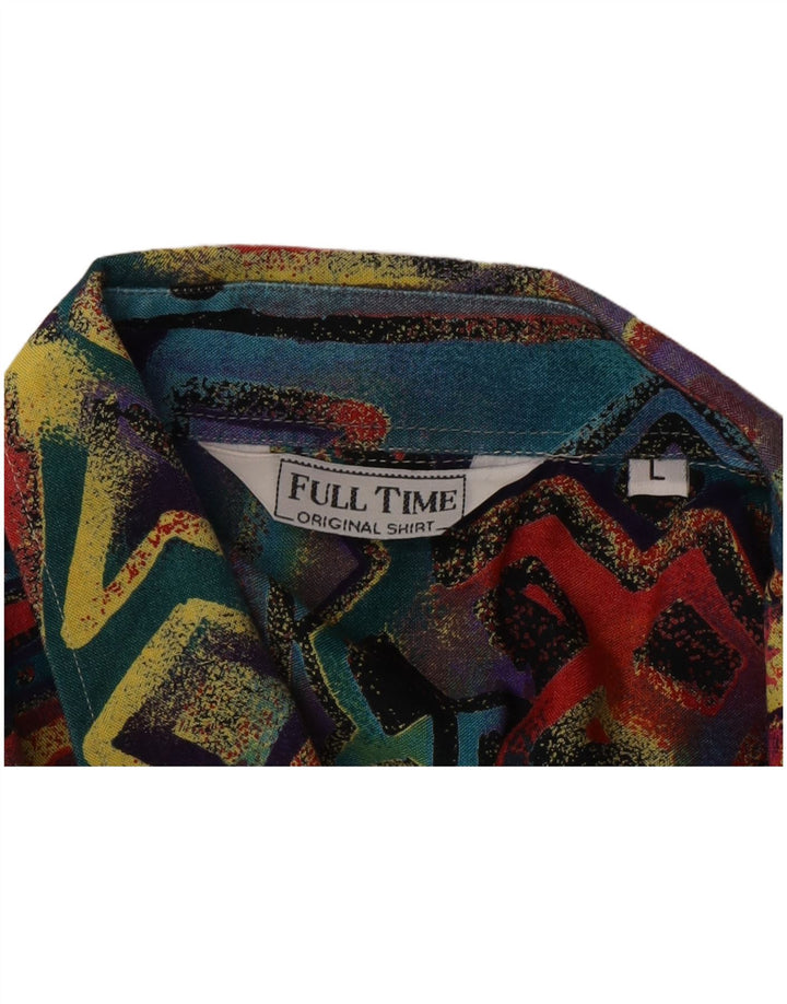 Vintage hombres camisa de manga corta grande multicolor geométrico