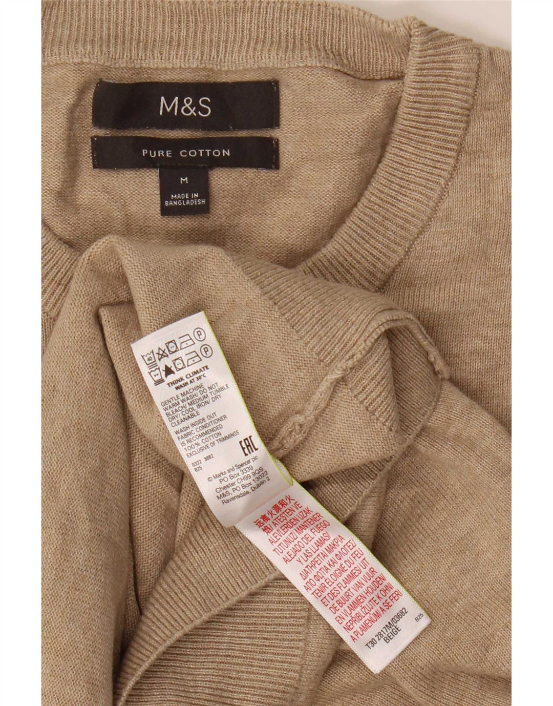 Marks & Spencer Jersey de Cuello Redondo para Hombre de algodón Beige Medio