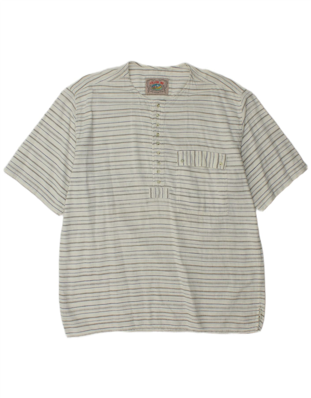 VINTAGE Mens Short Sleeve Pullover Shirt Large White Striped