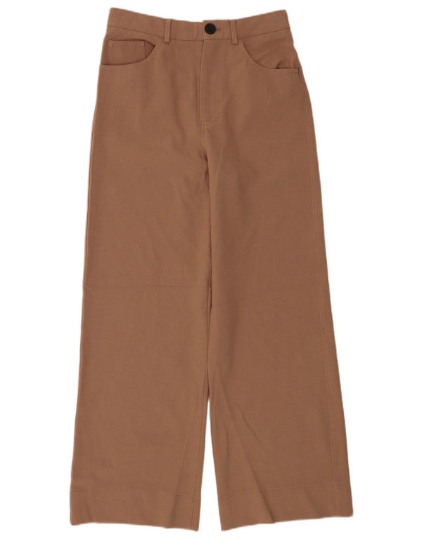 Zara Mujer Pantalón Casual Pierna Ancha Mediano W28 L30 Marrón Poliéster