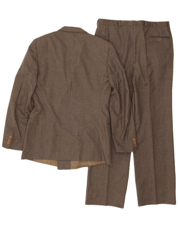 Traje vintage para hombre de 2 piezas IT 50 Grande W32 L32 Lana a cuadros marrón
