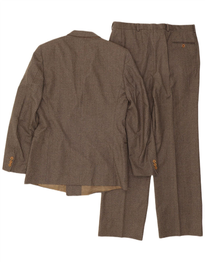 Traje vintage para hombre de 2 piezas IT 50 Grande W32 L32 Lana a cuadros marrón