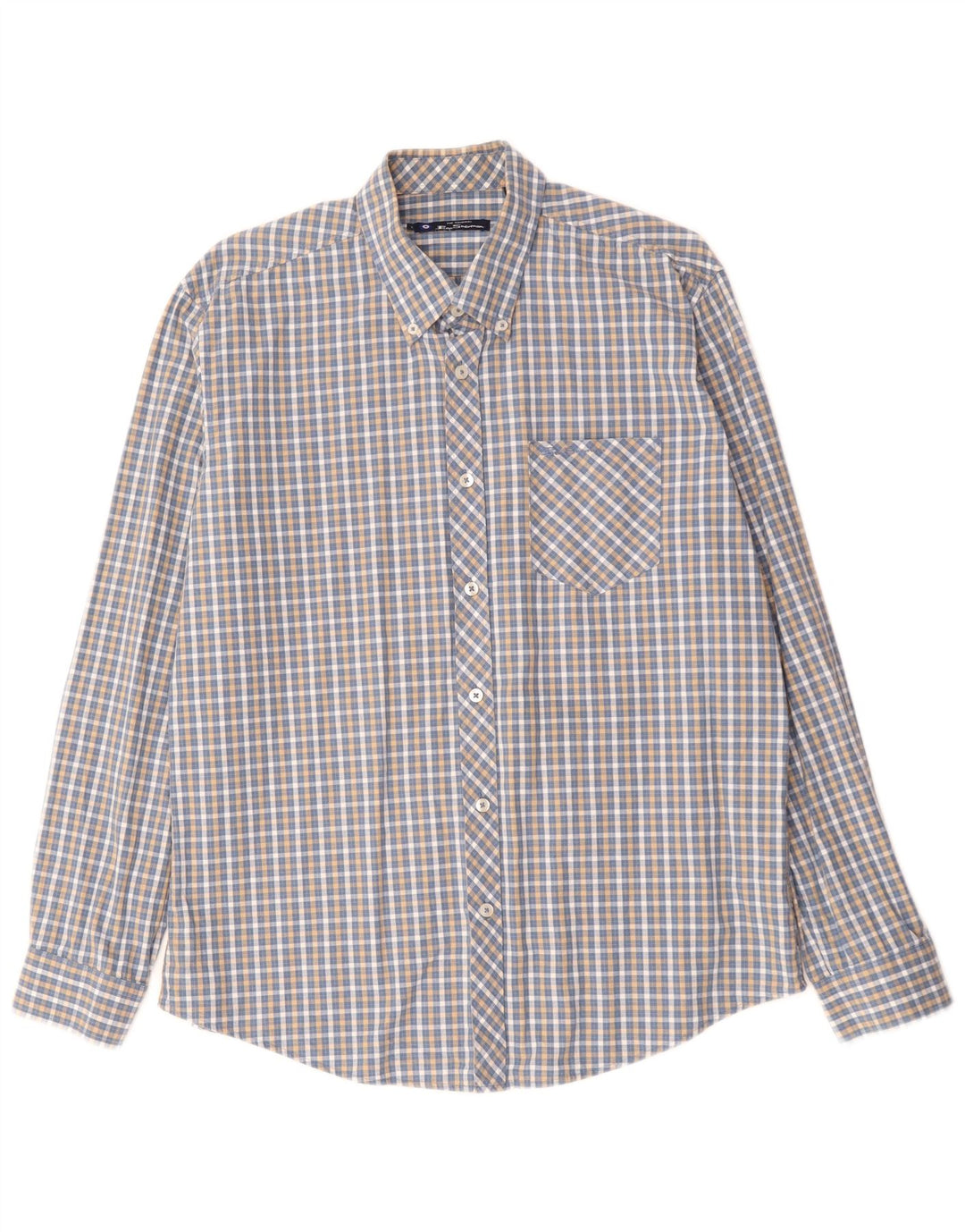 BEN SHERMAN Camisa de hombre grande a cuadros azules de algodón