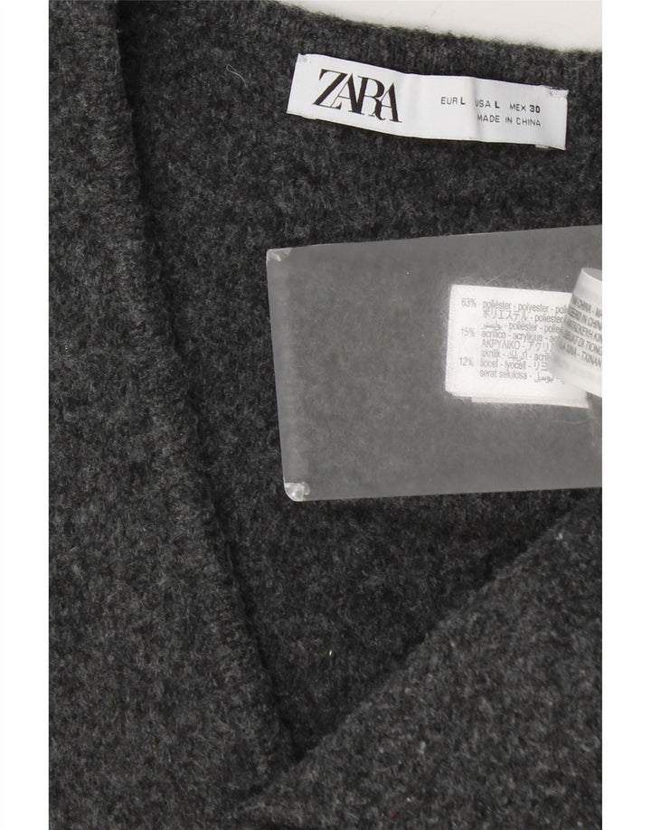 Zara Mujer Chaleco UK 44 Grande Poliéster Gris