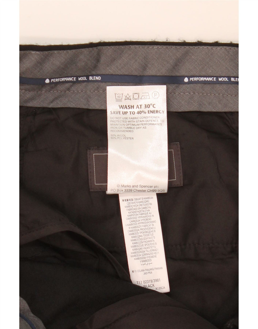 MARKS & SPENCER Pantalón de traje de corte regular para hombre W34 L31 Lana negra