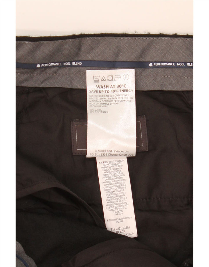 MARKS & SPENCER Pantalón de traje de corte regular para hombre W34 L31 Lana negra