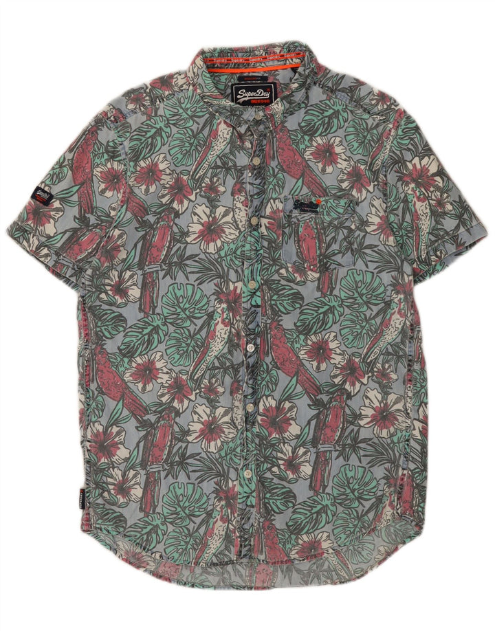 SUPERDRY Camisa de manga corta de corte regular para hombre de algodón floral azul grande