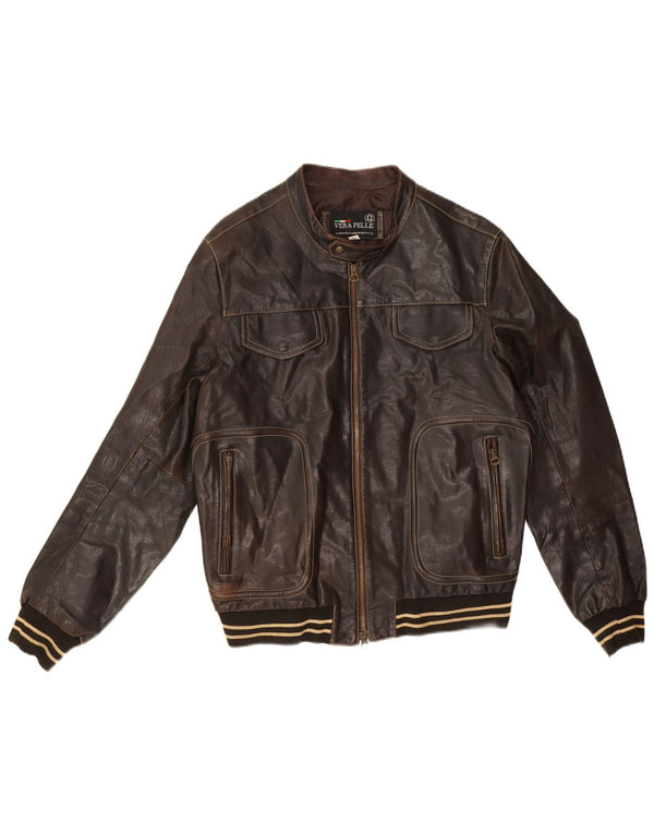 Chaqueta de cuero vintage para hombre IT 52 XL cuero marrón