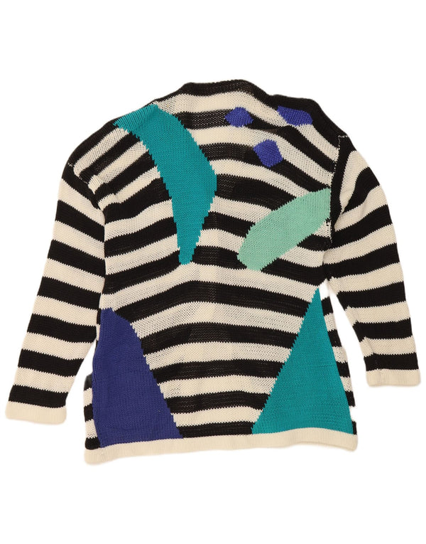 Vintage mujer Cardigan suéter Reino Unido 16 grande negro rayas