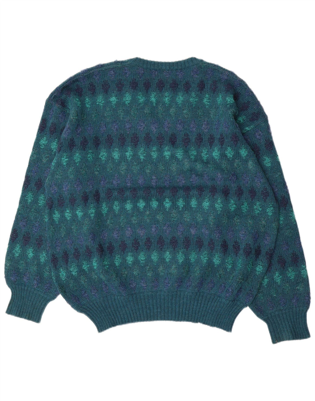 Vintage hombres V-cuello jumper suéter IT 54 XL azul Fair Isle lana