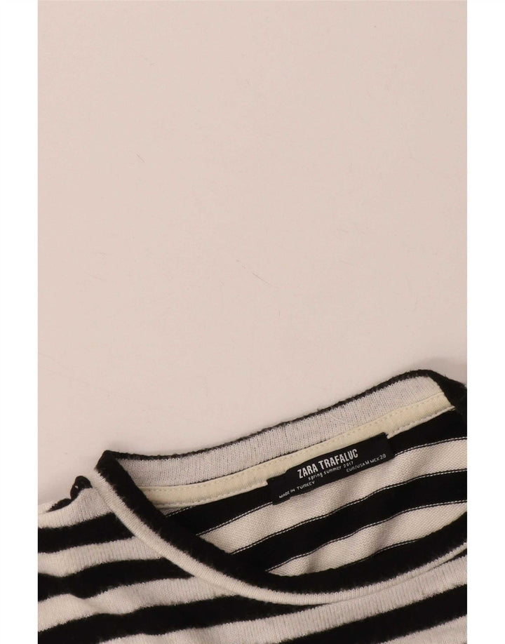 Zara Mujer Camiseta Extragrande Top UK 44 Mediano Rayas Negras