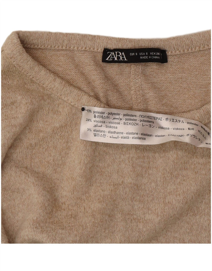 Zara Mujer Vestido Jersey UK 10 Pequeño Poliéster Beige