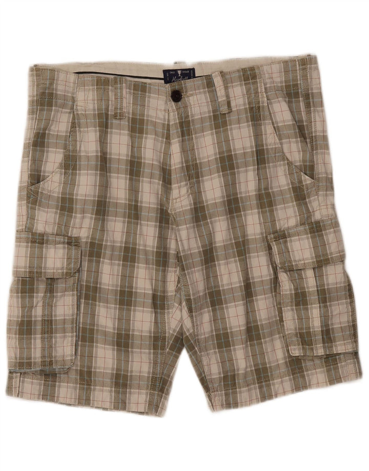 VINTAGE Pantalones cortos cargo para hombre IT 50 Grande W38 Cuadro verde