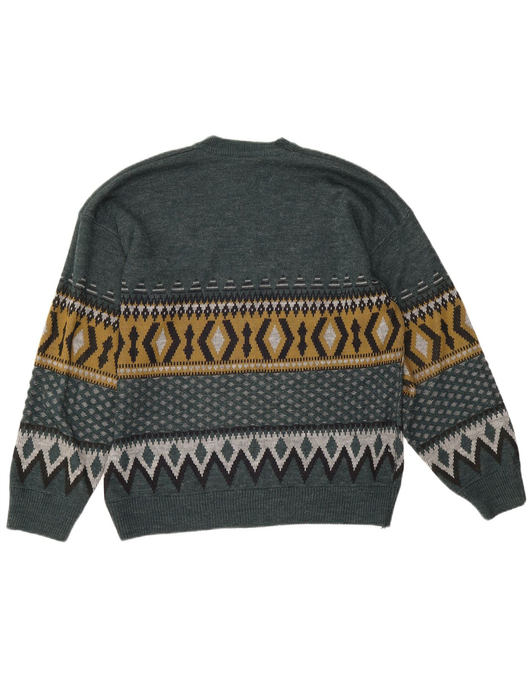 Vintage hombres cuello redondo jersey suéter grande verde geométrico