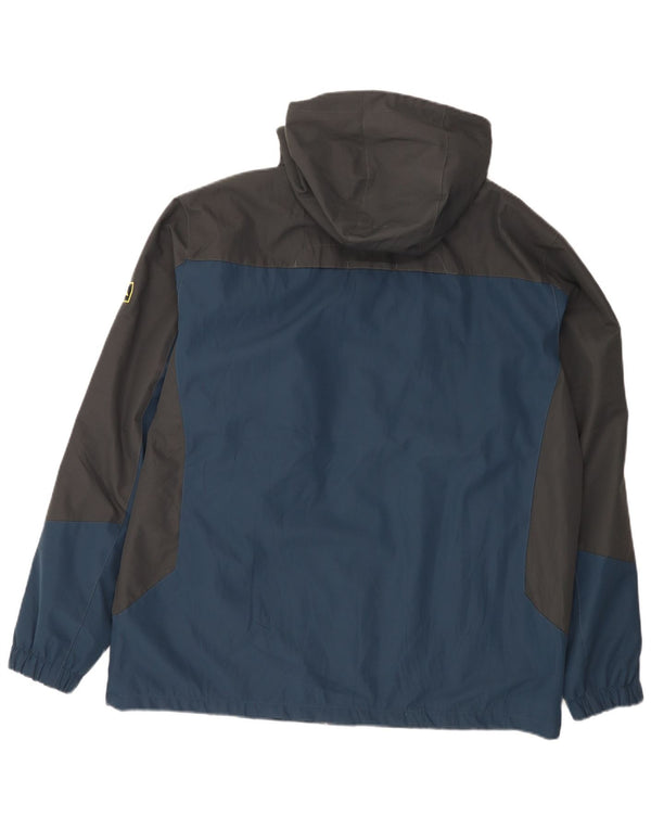 Vintage hombres con capucha chaqueta cortavientos Reino Unido 44 2XL azul marino colorblock